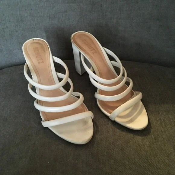 Schutz Felisa‎ Cream Leather Strappy Block Heel Sandals Size 8.5 - Picture 3 of 8